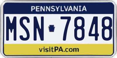 PA license plate MSN7848