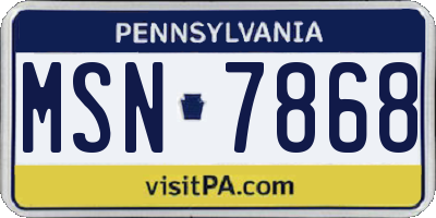 PA license plate MSN7868