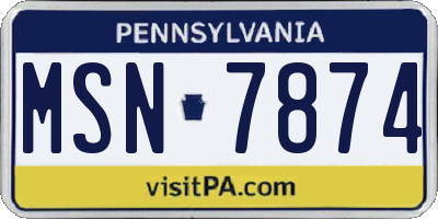 PA license plate MSN7874