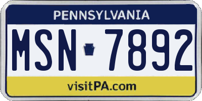 PA license plate MSN7892