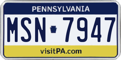PA license plate MSN7947