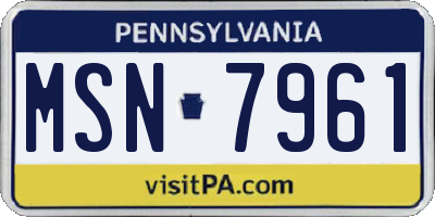 PA license plate MSN7961