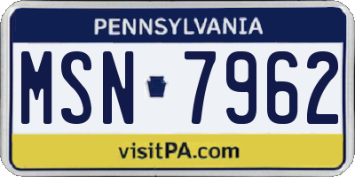 PA license plate MSN7962