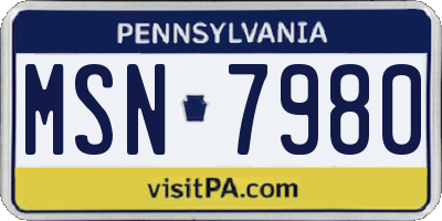 PA license plate MSN7980