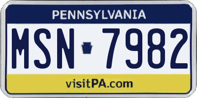 PA license plate MSN7982