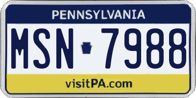 PA license plate MSN7988