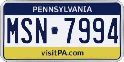 PA license plate MSN7994