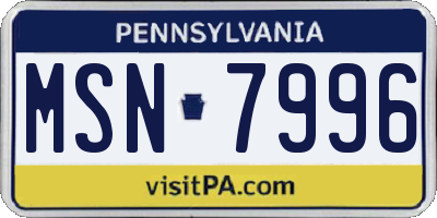 PA license plate MSN7996