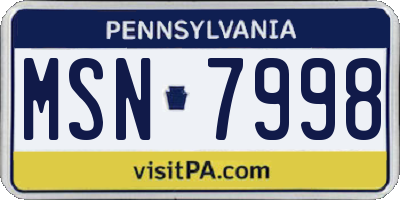 PA license plate MSN7998