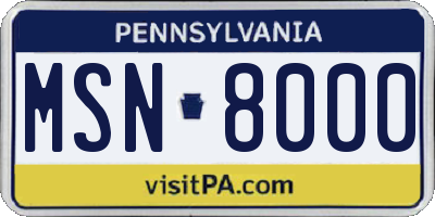 PA license plate MSN8000