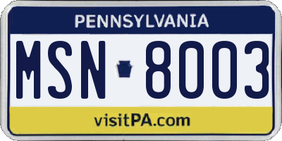 PA license plate MSN8003