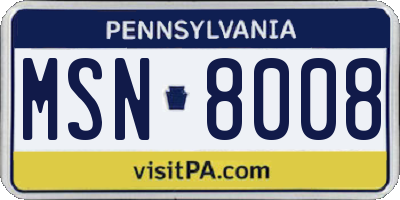 PA license plate MSN8008