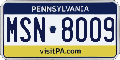 PA license plate MSN8009