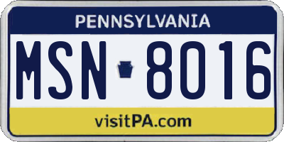 PA license plate MSN8016