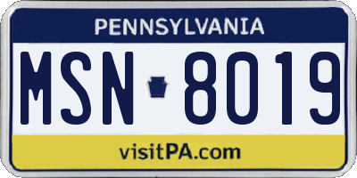 PA license plate MSN8019