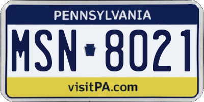 PA license plate MSN8021