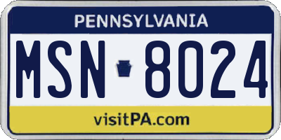 PA license plate MSN8024