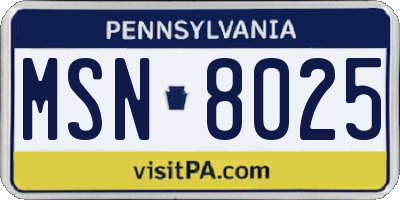 PA license plate MSN8025