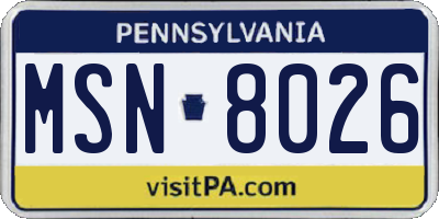 PA license plate MSN8026
