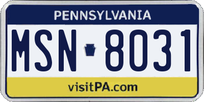 PA license plate MSN8031