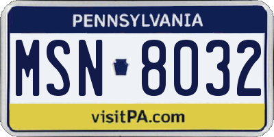 PA license plate MSN8032