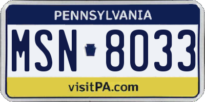 PA license plate MSN8033