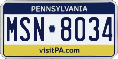 PA license plate MSN8034