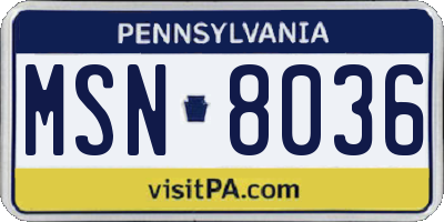 PA license plate MSN8036