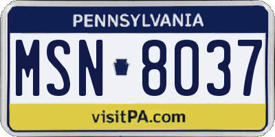 PA license plate MSN8037