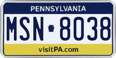 PA license plate MSN8038