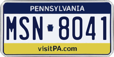 PA license plate MSN8041