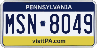 PA license plate MSN8049