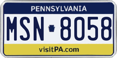 PA license plate MSN8058