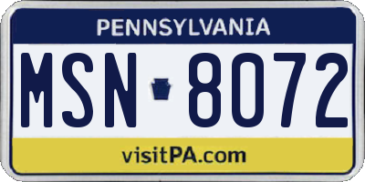 PA license plate MSN8072