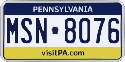 PA license plate MSN8076