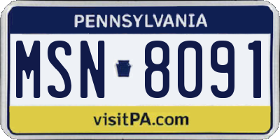 PA license plate MSN8091