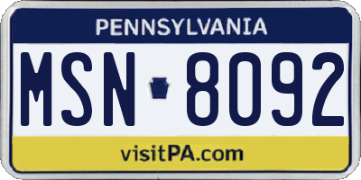 PA license plate MSN8092