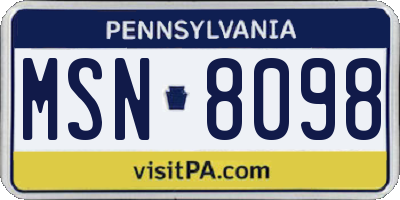 PA license plate MSN8098