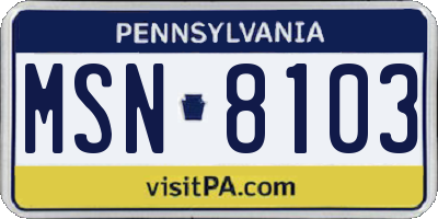 PA license plate MSN8103