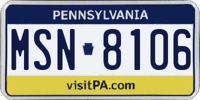PA license plate MSN8106