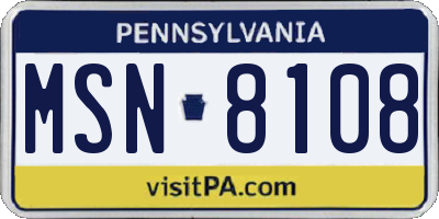 PA license plate MSN8108