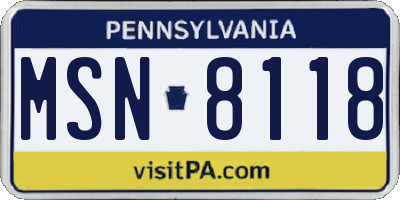 PA license plate MSN8118