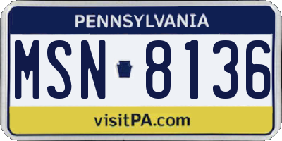 PA license plate MSN8136