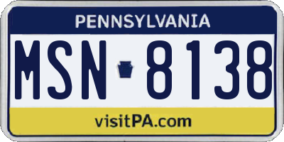 PA license plate MSN8138