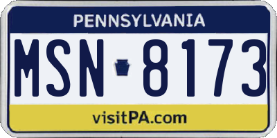 PA license plate MSN8173