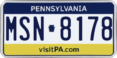PA license plate MSN8178
