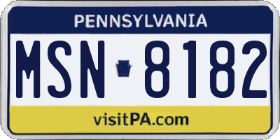 PA license plate MSN8182