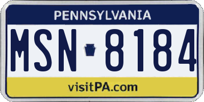 PA license plate MSN8184