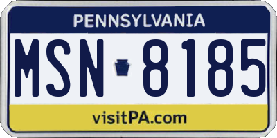 PA license plate MSN8185