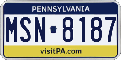 PA license plate MSN8187
